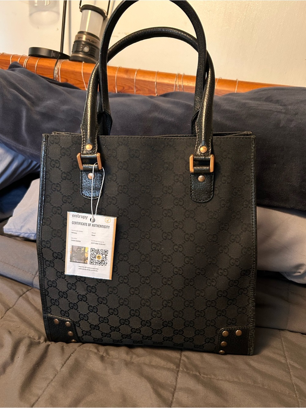 Gucci GG Canvas Nailhead Tote with Gold-Tone Hardware